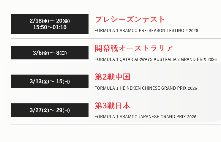 FORMULA 1の年間スケジュールと放送予定